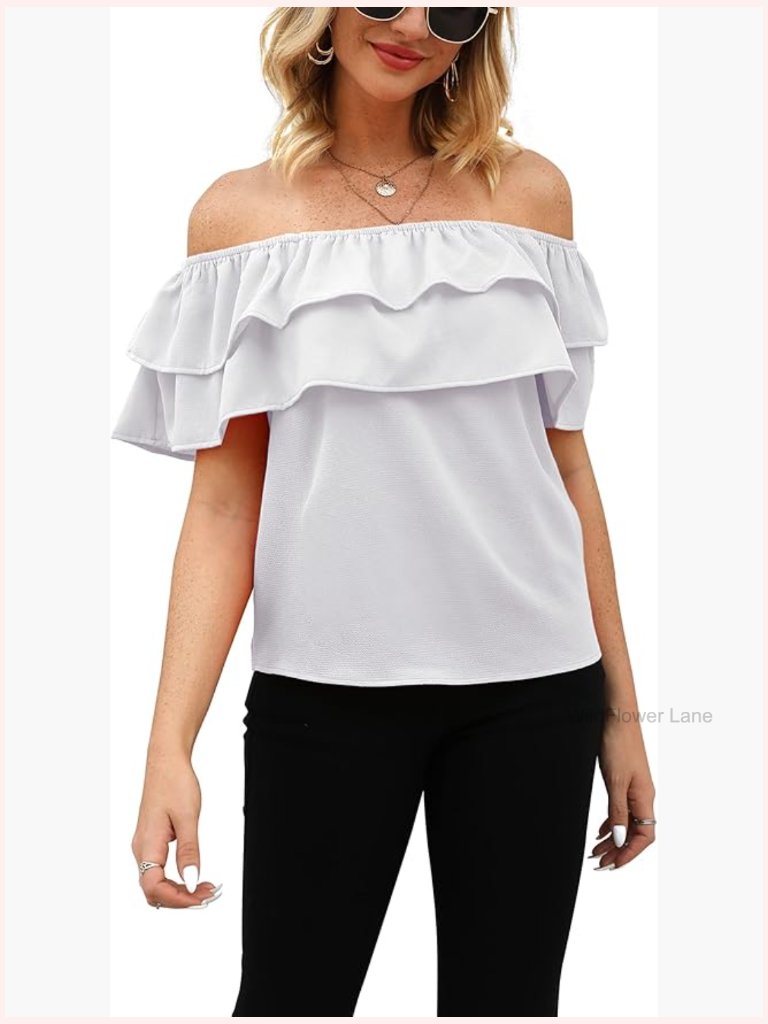 Off Shoulder Ruffle Blouse - Casual Summer Top For Women